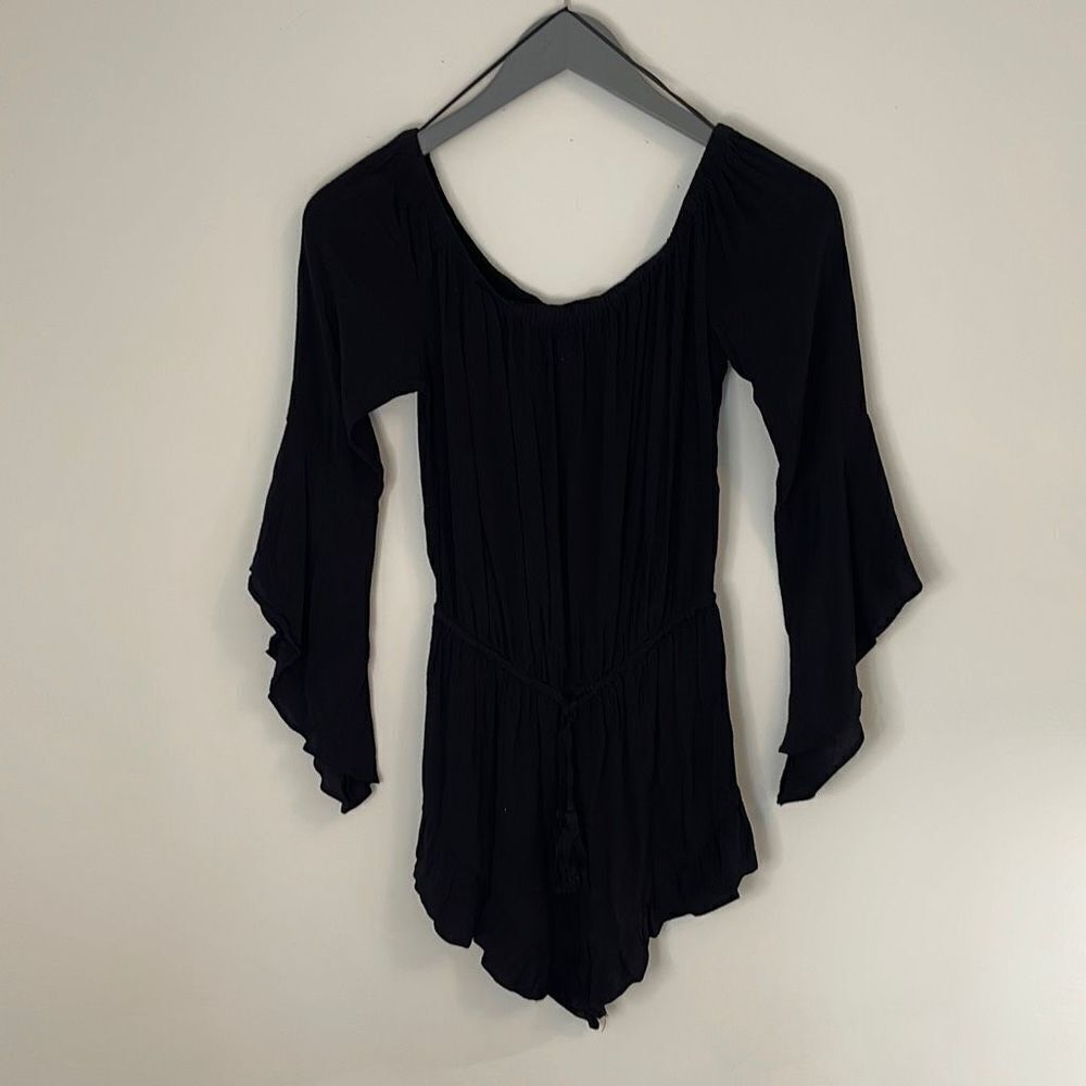 Cotton Candy LA Women's Bell Long Sleeve Romper Off Shoulder Black Size Small